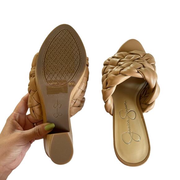 Jessica Simpson Supira Nude Platform Sandal Braided Faux Wood Mule Sandals Sz 6 - Picture 5 of 9
